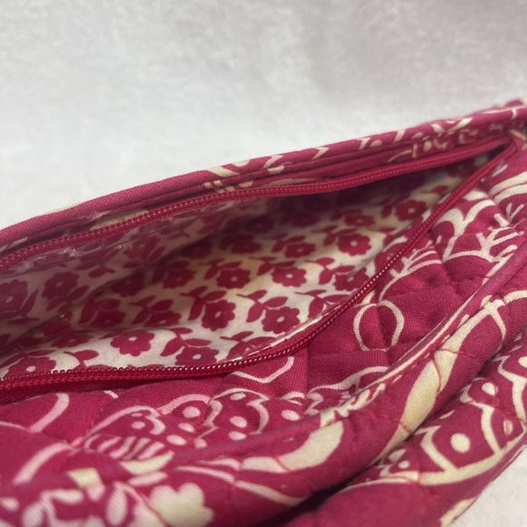 Vera Bradley Twirly Birds Pink Travel Cosmetic Case Zipper W Extra Pocket - Picture 7 of 8